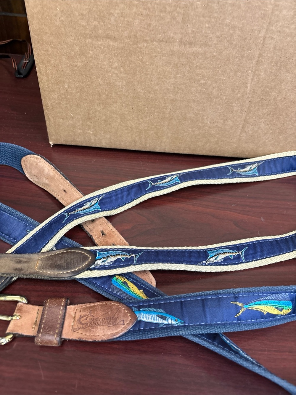 2 World Wide Sportsman Zep-Pro Leather Canvas Mens Nautical Fish Leather Belt 40